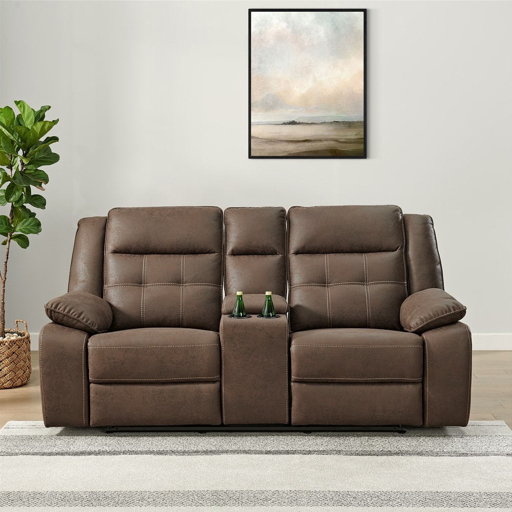 Roundhill Furniture Lesley Manual Reclining Loveseat, with Cup olders, Brown