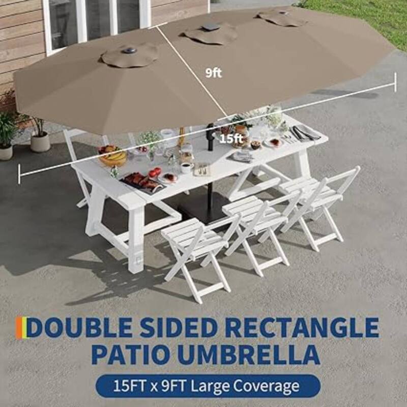 15FT Double-Sided Patio Umbrella with Base Included for Pool Lawn Garden