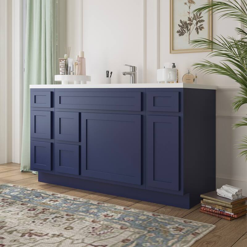 Vanity Art 60" Oak Freestanding Bathroom Vanity Cabinet without Top