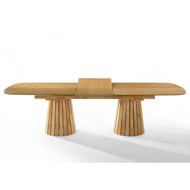 Modrest Truman Mid-Century Modern Natural Oak Extendable Dining Table & 6 Chairs Set