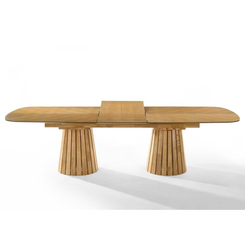 Modrest Truman Mid-Century Modern Natural Oak Extendable Dining Table & 8 Chairs Set