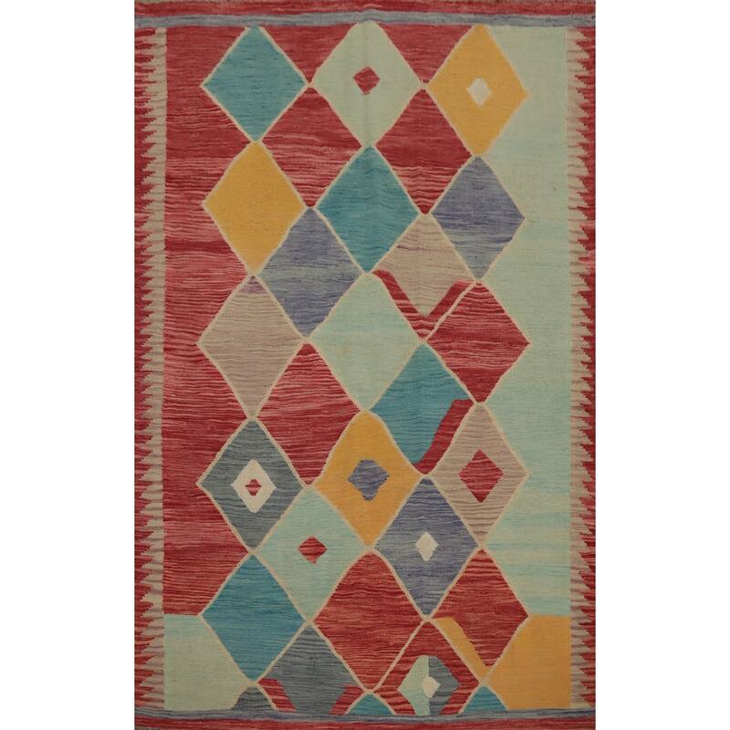 Hand Woven Oriental 100% Wool Carpet Southwestern Tribal Multi-Colored Kilim Area Rug - 6' 9'' X 5' 0''