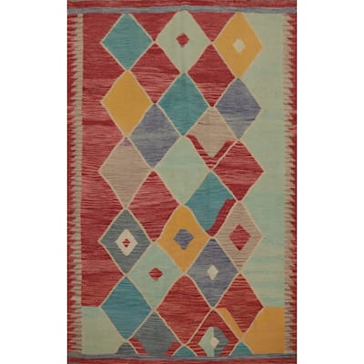 Hand Woven Oriental 100% Wool Carpet Southwestern Tribal Multi-Colored Kilim Area Rug - 6' 9'' X 5' 0''