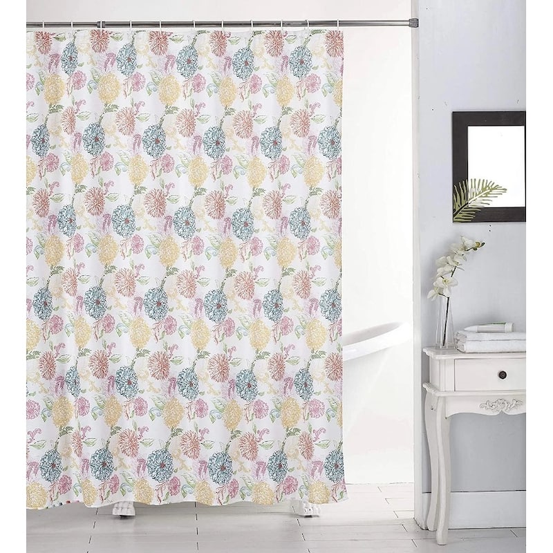 13 Piece Canvas Shower Curtain & Roller Hooks Set - Beautiful and Modern Design for Your Bathroom - Flora