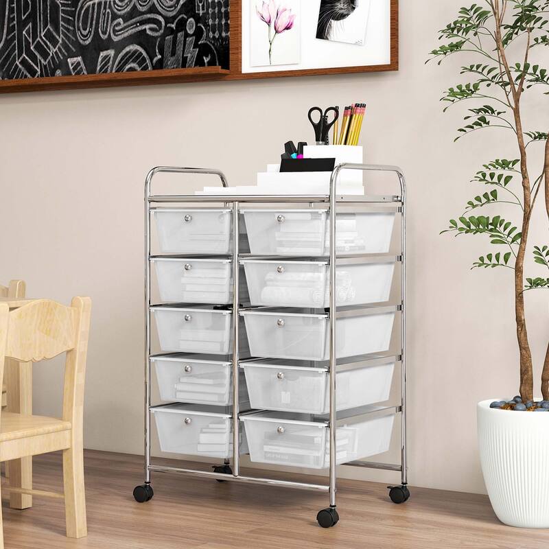 Costway 10-Drawer Storage Cart Utility Rolling Trolley Kitchen Office