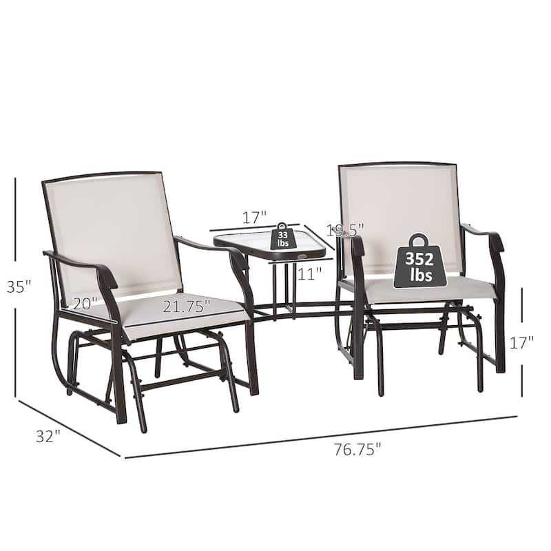 Outsunny Outdoor Glider Chairs with Coffee Table, Patio 2-Seat Rocking Chair Swing Loveseat with Breathable Sling