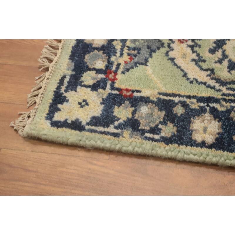 Hand-knotted Transitional Wool Carpet Green Oushak Rug Oriental Carpet Floral Area Rug Oriental Carpet - 8' 0'' X 2' 7''