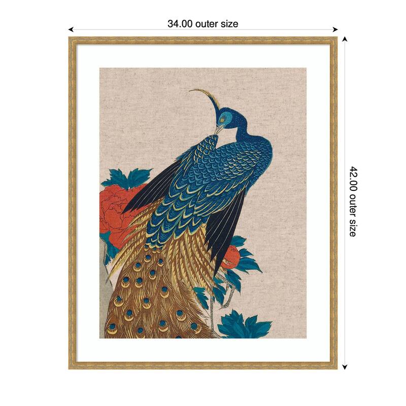 Kate and Laurel Framed Art Peacock and Peonies 1840 Utagawa Hiroshige Neutral Linen by The Art Institute of Chicago