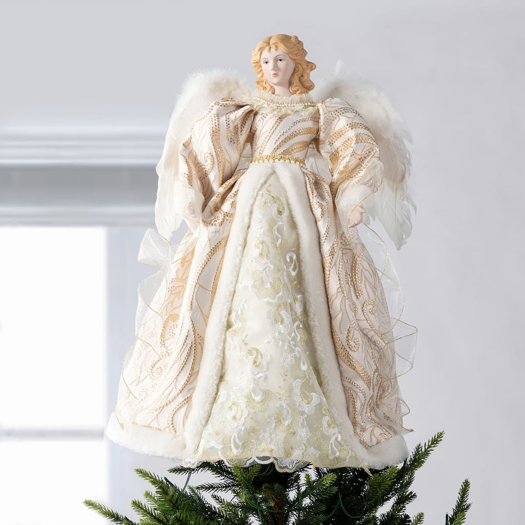 Glitzhome 18.5"-24"H Christmas Elegant Angel Tree Toppers with Porcelain Face
