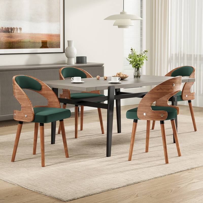 Wood Dining Chairs, Set of 2 Modern Upholstered Dining Chairs with Curved Backrest for Kitchen, Dining Room, Living Room