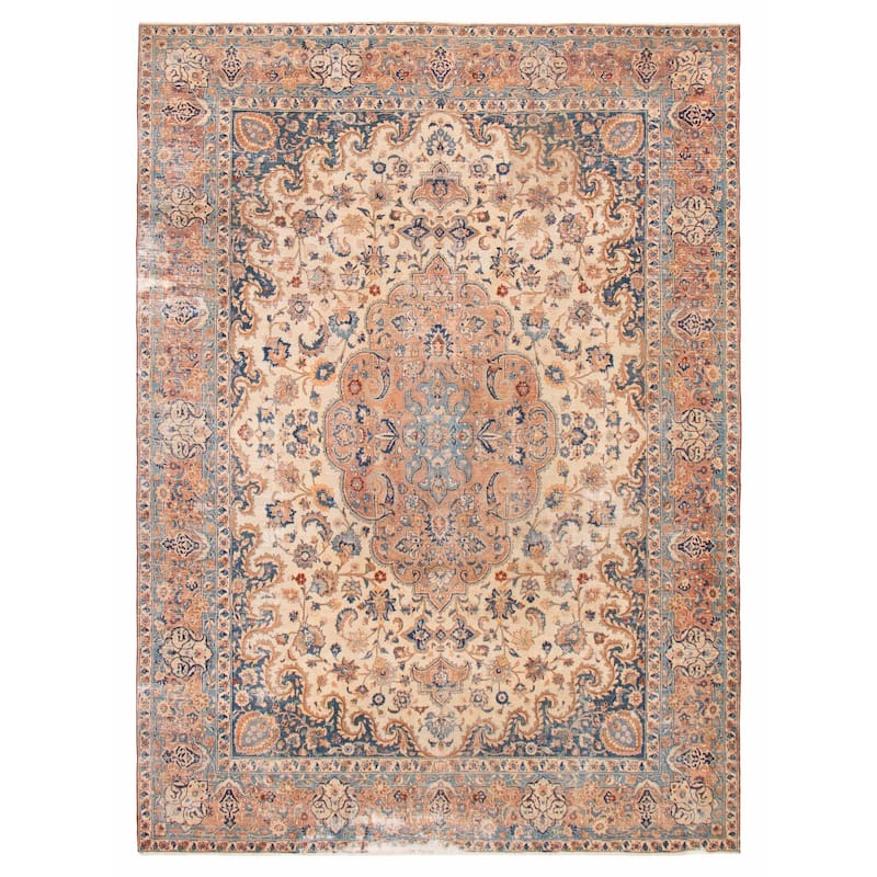 ECARPETGALLERY Hand-knotted Antalya Vintage Cream Wool Rug - 9'7 x 12'9 - Cream - 9'7 x 12'9