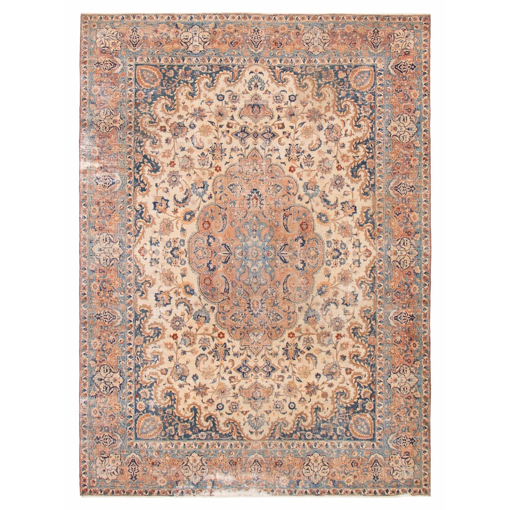 ECARPETGALLERY Hand-knotted Antalya Vintage Cream Wool Rug - 9'7 x 12'9