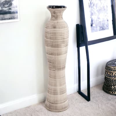 HomeRoots 31" Ceramic Brown and Beige Striped Bud Floor Vase - 8