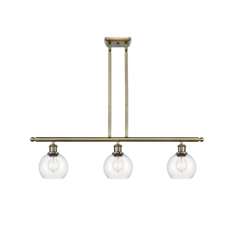 Innovations Lighting Athens 3 Light 36" Island Light - 6" Shade - Antique Brass/Clear
