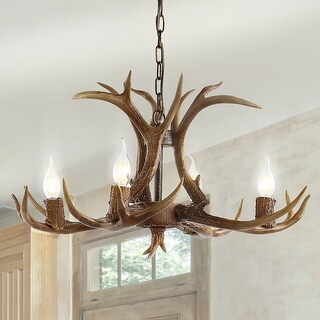 Apollo 26" Adjustable Resin Antler 4-Light LED Chandelier, Brown by JONATHAN Y