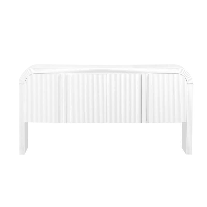 Arched Storage Cabinet Sideboard with 4 Stripes Doors and Adjustable Shelves, Modern Entryway Cabinets with Pine Leg