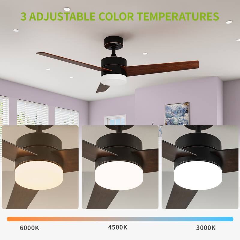 Modern Ceiling Fan with Adjustable LED Light and Remote Control, with 3 Blades - 52"