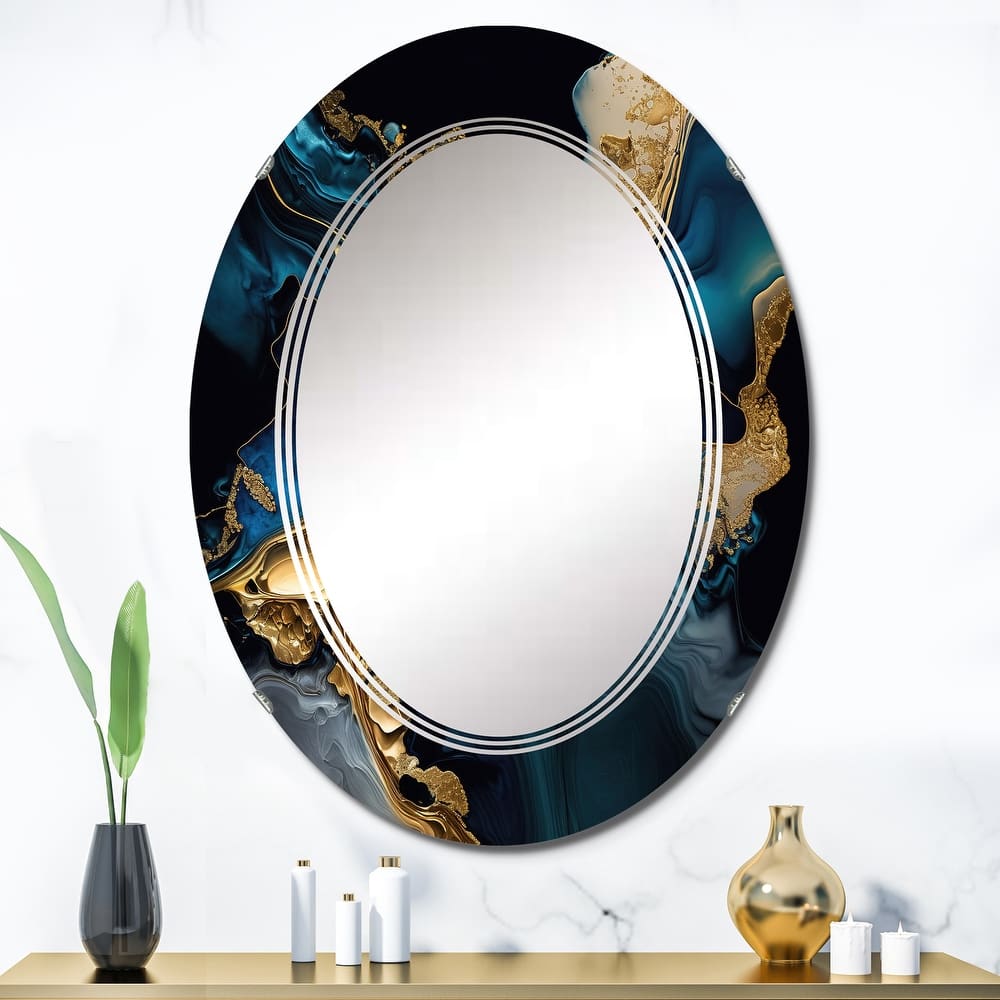 Designart 'Abstract Geode Marble Blue IV' Printed Abstract Marble Wall Mirror