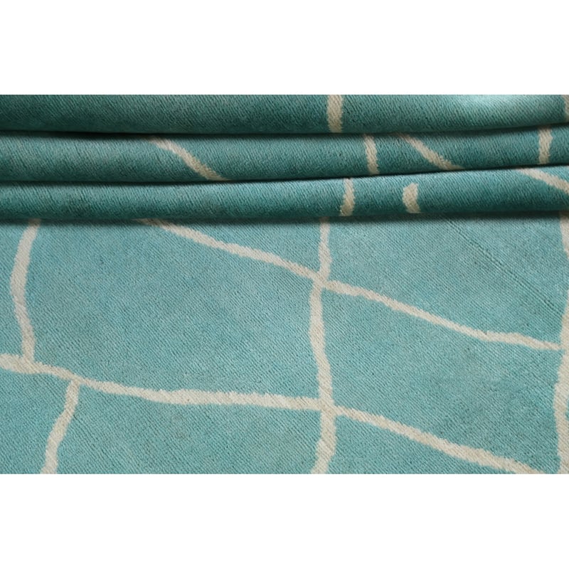 Modern Turquoise Moroccan Vegetable Dye Area Rug Handmade Wool Carpet - 7'9" x 9'10"