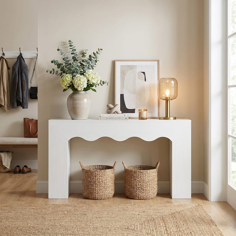 63” Farmhouse Console Table Narrow Hallway Stand for Entryway Living Room Brown - White