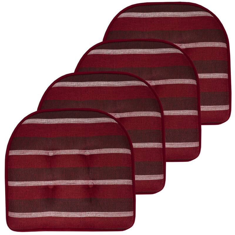Sweet Home Collection Bradford Striped U Shaped Memory Foam Chair Cushion 17" x 16" - Set of 4 - Burgundy Striped