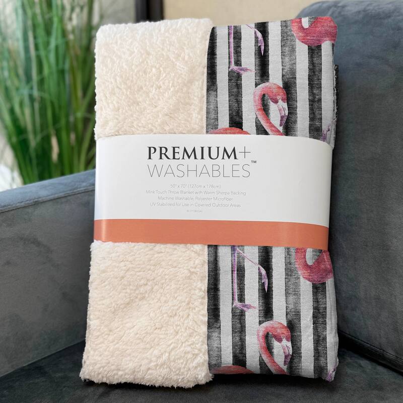 Premium Machine Washable ASB204 Flamingo Sherpa Throw Blanket
