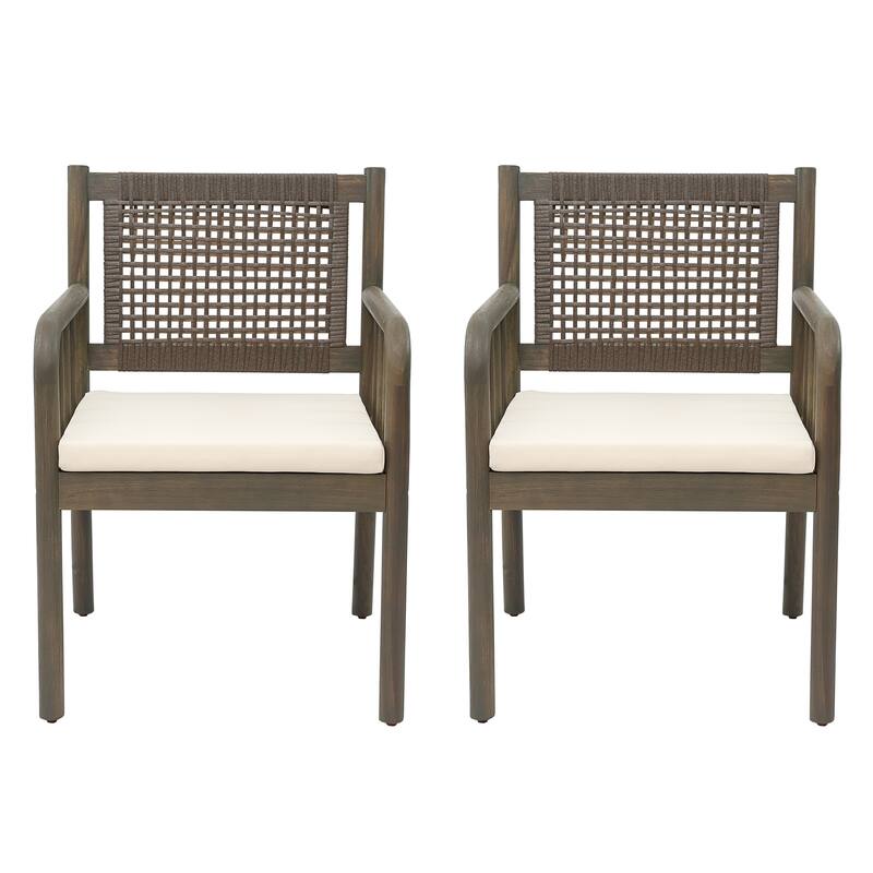 Christopher Knight Home - Porto Modern Outdoor Acacia Wood and Rattan Dining Chair Set with Water-Repellent Cushions