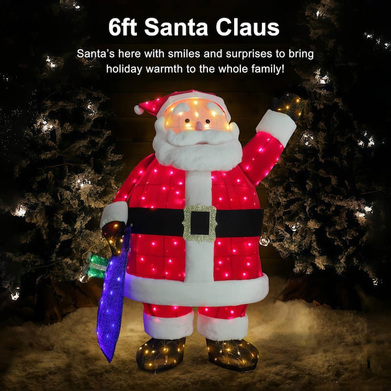 Puleo International 6 ft Santa with Gift Box Christmas Outdoor Decor - Red