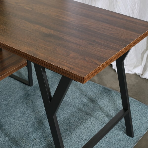 L Shaped Home Office Desk With 2 Antigue Wood Shelves Overstock 32263422