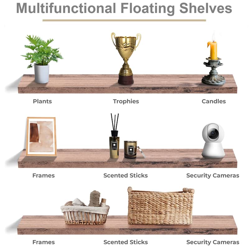 Sorbus Floating Shelves for Wall - 55 Inch Extra-Long Bathroom Shelves- Mounted Floating Shelf with Hidden Brackets (3 Pack)