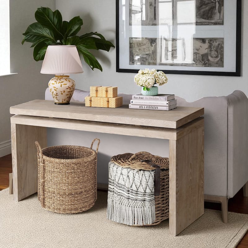 60'' Farmhouse Console Table with Double Board Suspension Design, Retro Solid Wood and MDF Entryway Table