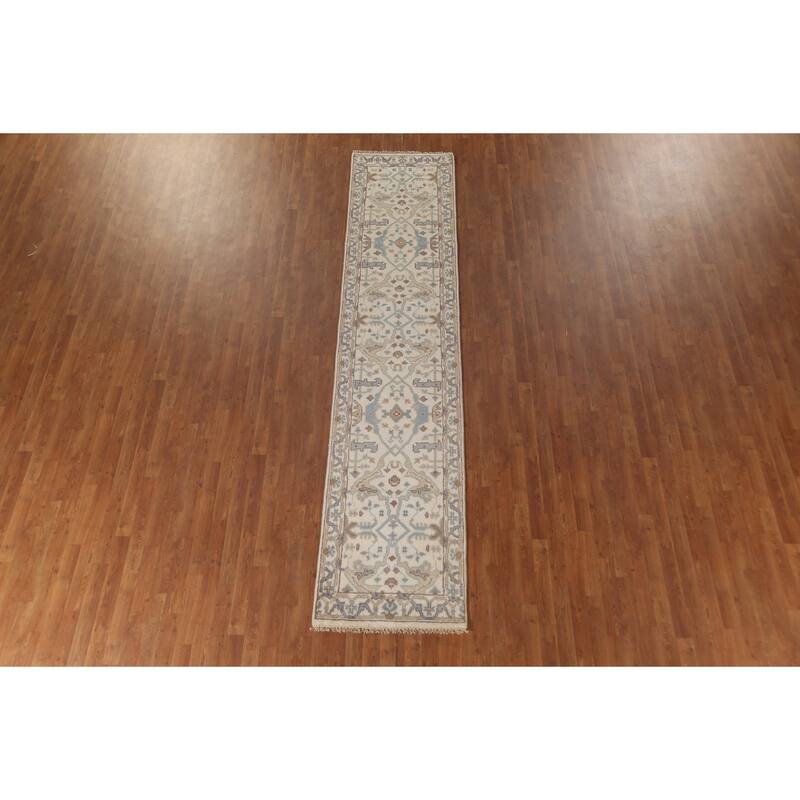 Beige / Ivory Oushak Oriental Runner Rug Handmade Wool Carpet - 2'6"x 11'8"