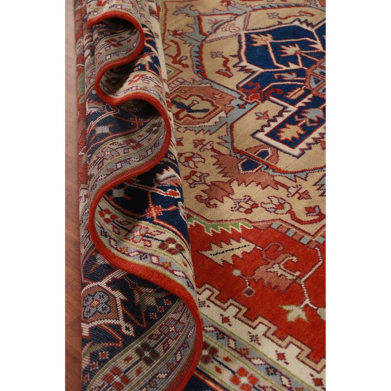 Orange Medallion Heriz Serapi Large Rug Hand-Knotted Wool Carpet - 11'8" x 15'3"