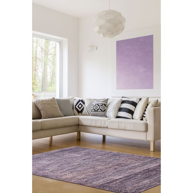 ECARPETGALLERY Hand-knotted Loreto Purple Silk Rug - 5'11 x 8'10