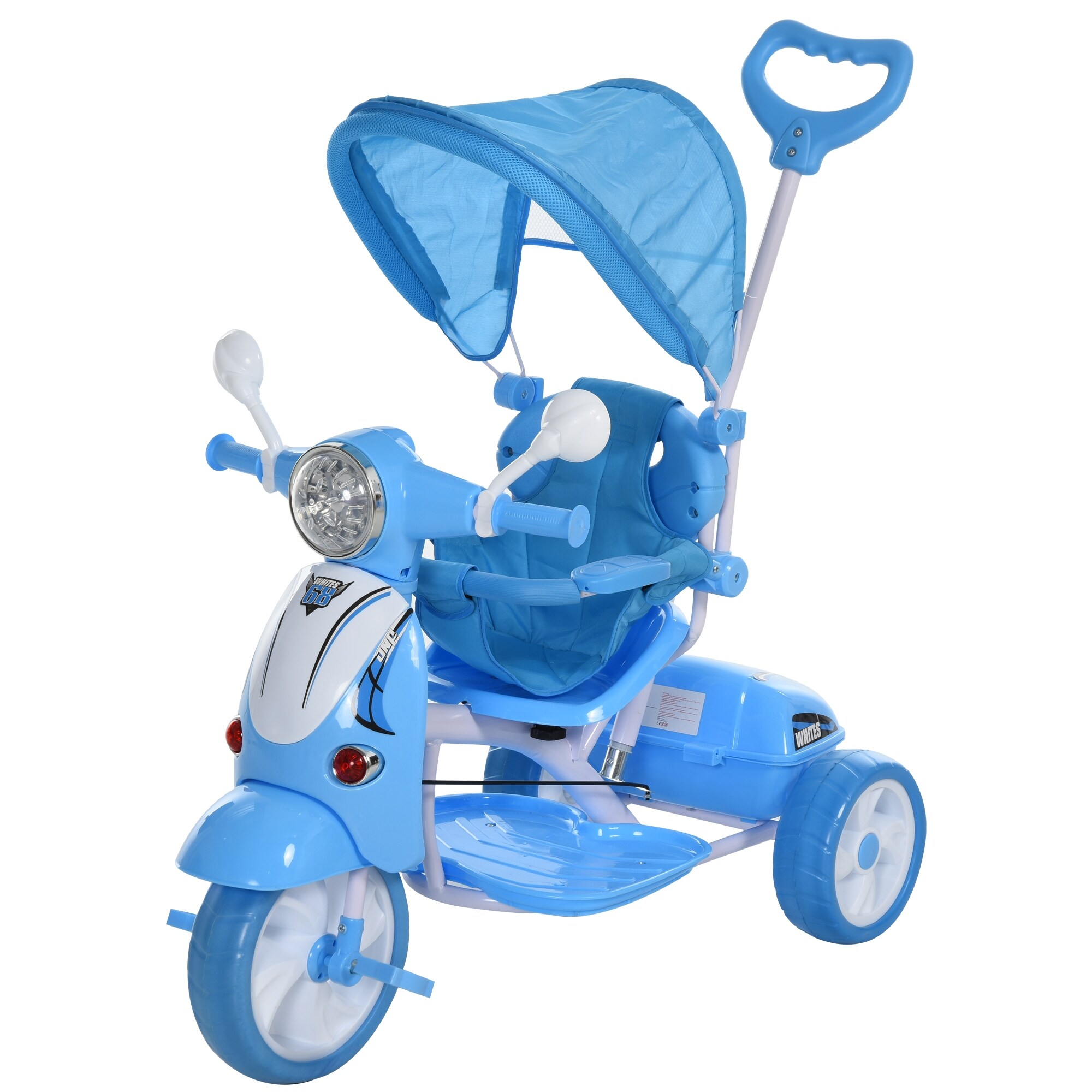 Qaba Children Ride On Moped Tricycle with a Stylish Design Interactive Music Lighting Functions Blue Bed Bath Beyond 31989552