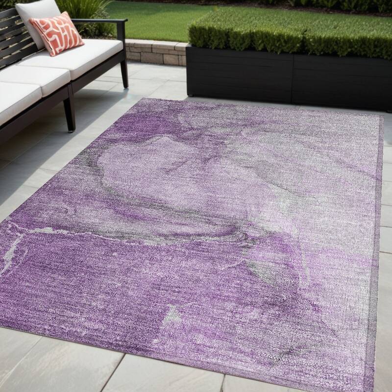 Gami Modern Art-Inspired Weather Resistant Blended Style Runner Outdoor Rug - 5' X 8' - Purple
