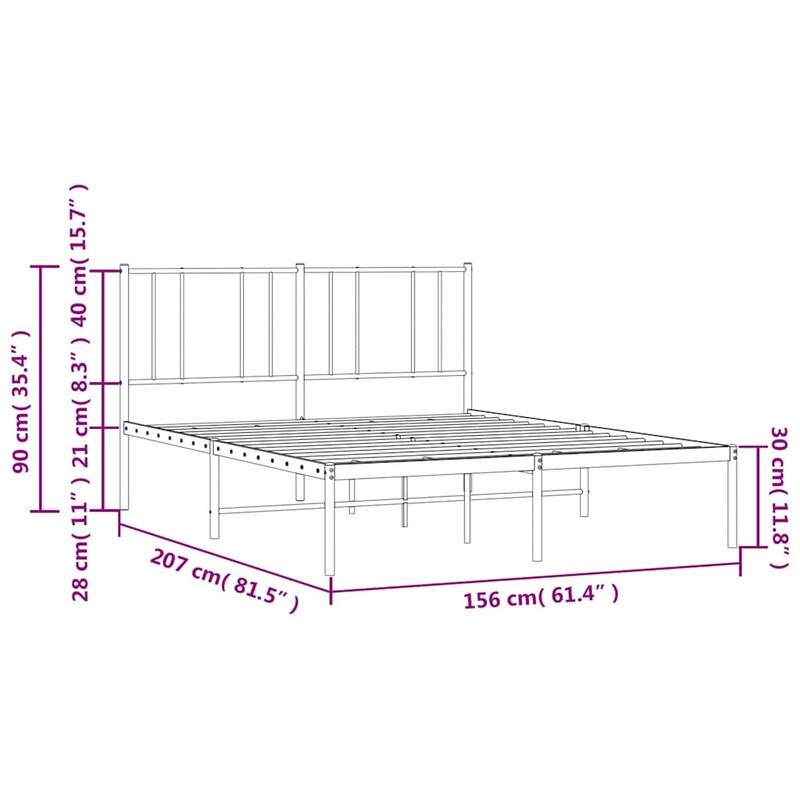 vidaXL Metal Bed Frame with Headboard, No Mattress