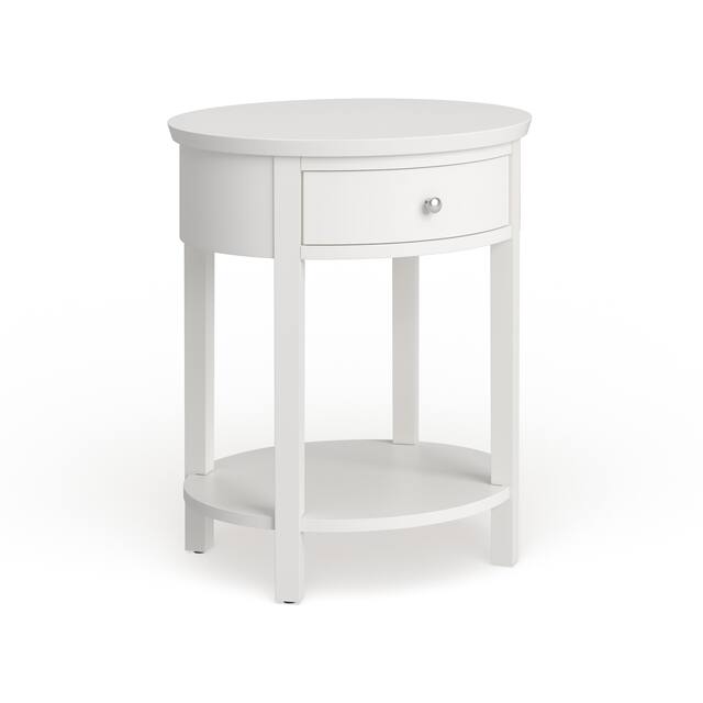 Fillmore 1-Drawer Oval Wood Shelf Accent End Table by iNSPIRE Q Bold - White