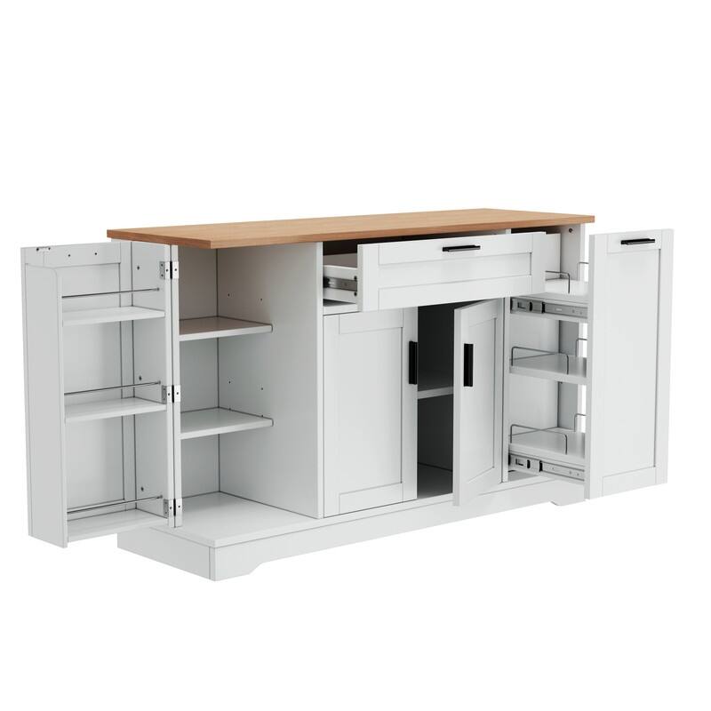 53.7" Kitchen Island Storage with 3-Tier Pull-Out Rack and Adjustable Shelves for Kitchen, Dining Room