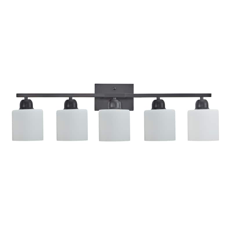5-Light Black Bathroom Vanity - Milky Frosted Glass - E26 Socket