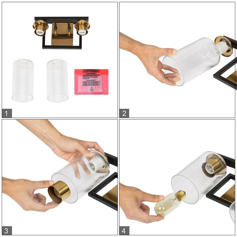 2/3/4-Light Modern Black Gold Bathroom Vanity Lights Seeded Glass Wall Sconces