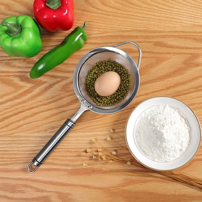 Stainless Steel Fine Mesh Strainer Colander Flour Sifters with Handle - Silver Tone