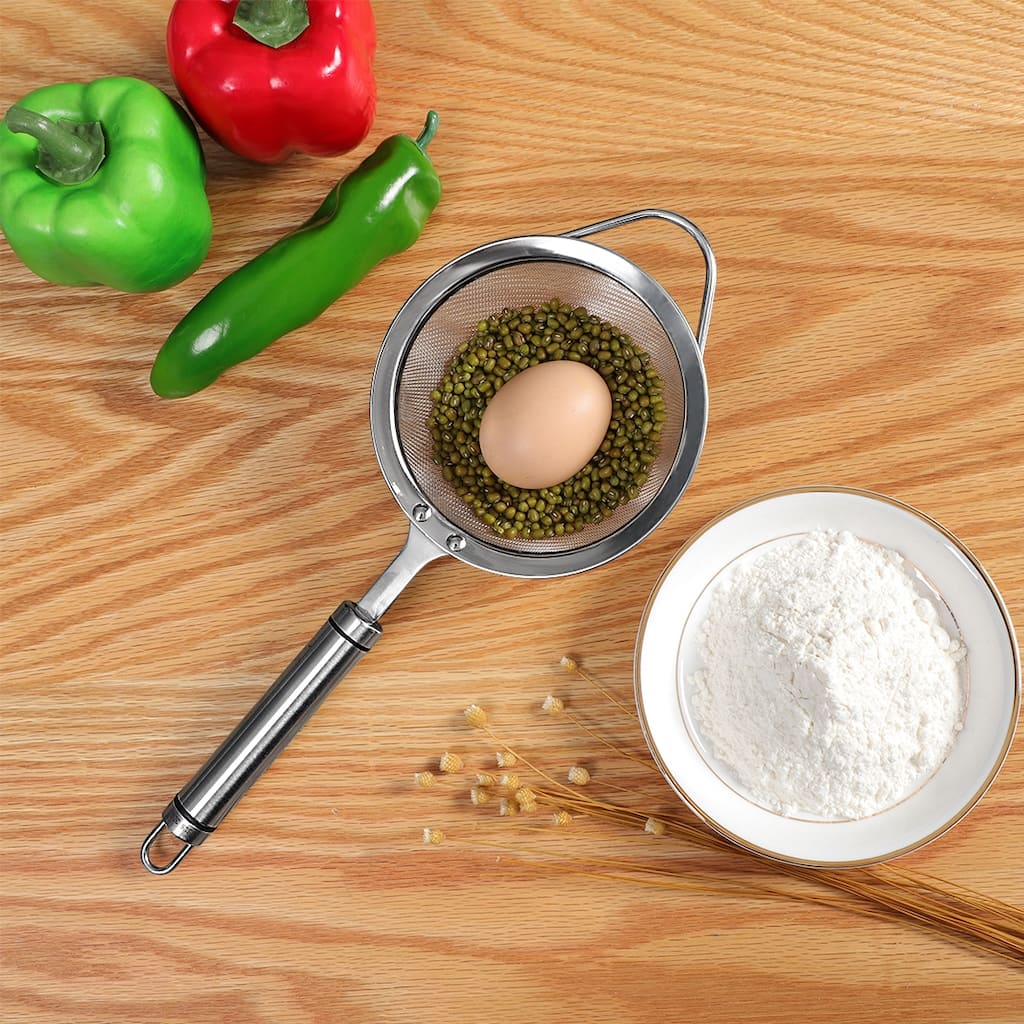 Stainless Steel Fine Mesh Strainer Colander Flour Sifters with Handle - Silver Tone