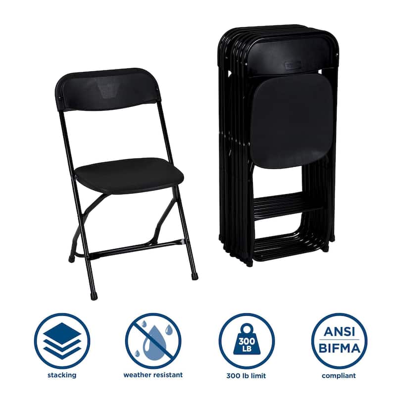 ZOWN Premium Commercial Plastic Stacking Indoor/Outdoor Folding Chair, 8-Pack
