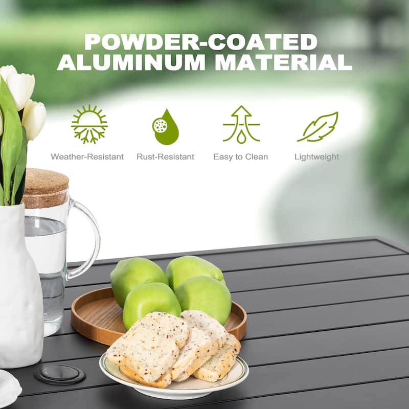 Patio 7-Piece Aluminum Dining Set with Textilene Chairs and Umbrella Hole