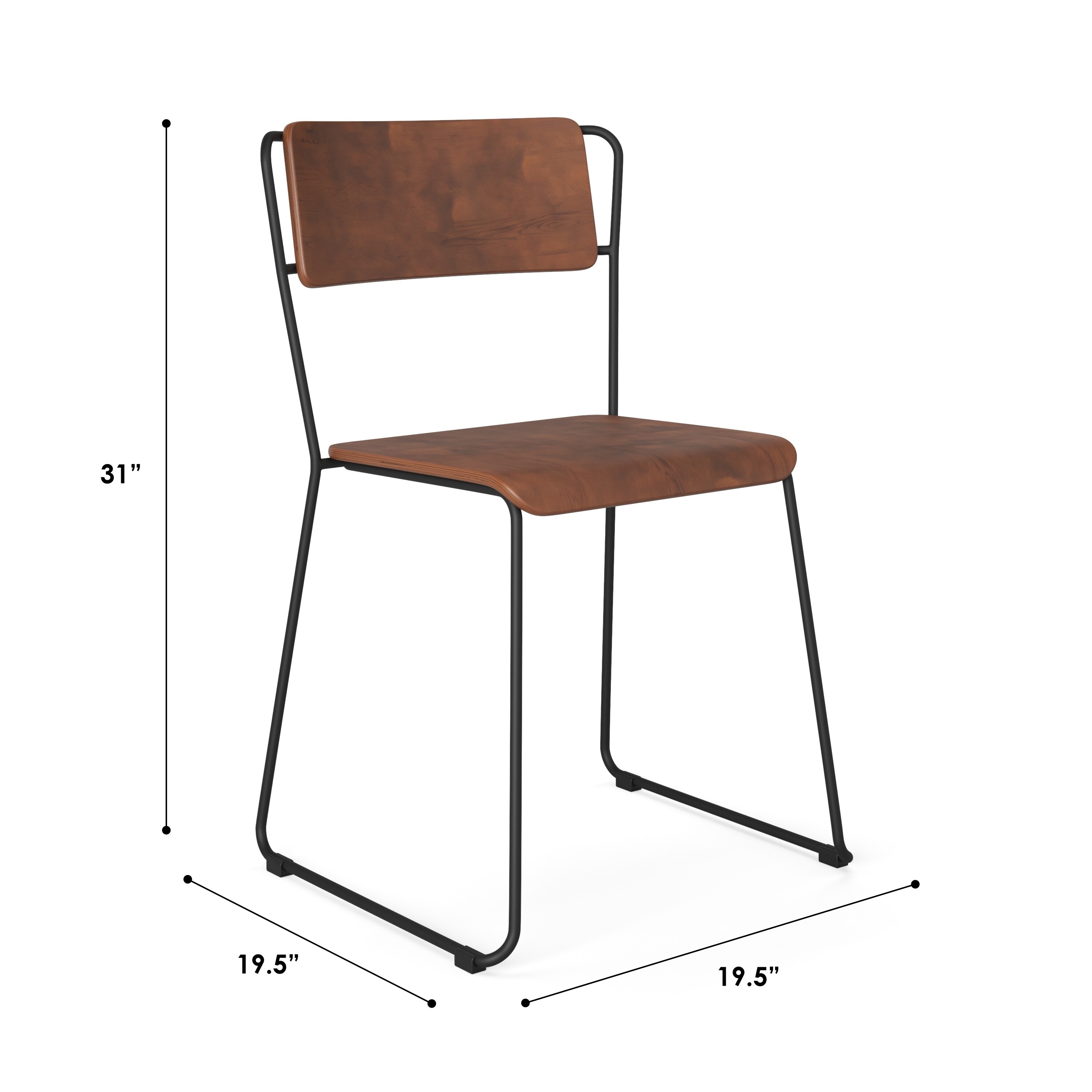 Darcie 2-Pack Modern Industrial Iron and Wood Dining Chair