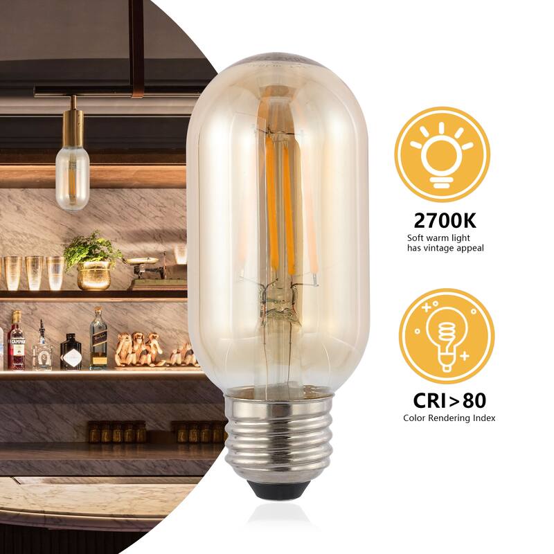 Vintage Non-Dimmable T45-4W LED Edison Glass Bulbs with E26 Base, Warm White 2700K, Tinted Amber (Pack of 6) by JONATHAN Y