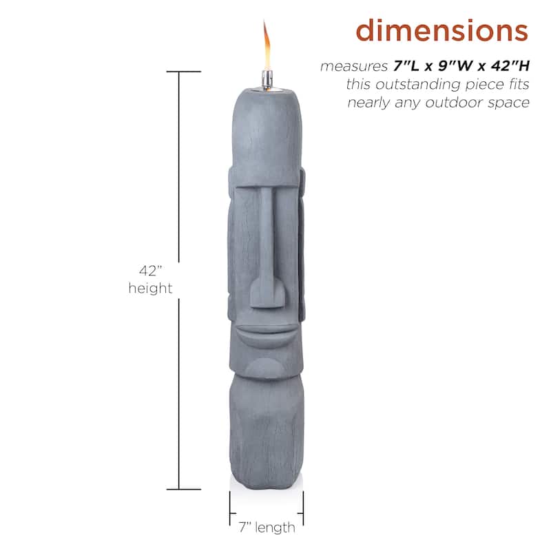 Alpine Corporation 41" Tall Indoor/Outdoor Cement Moai Head Statue with Oil Torch Lamp