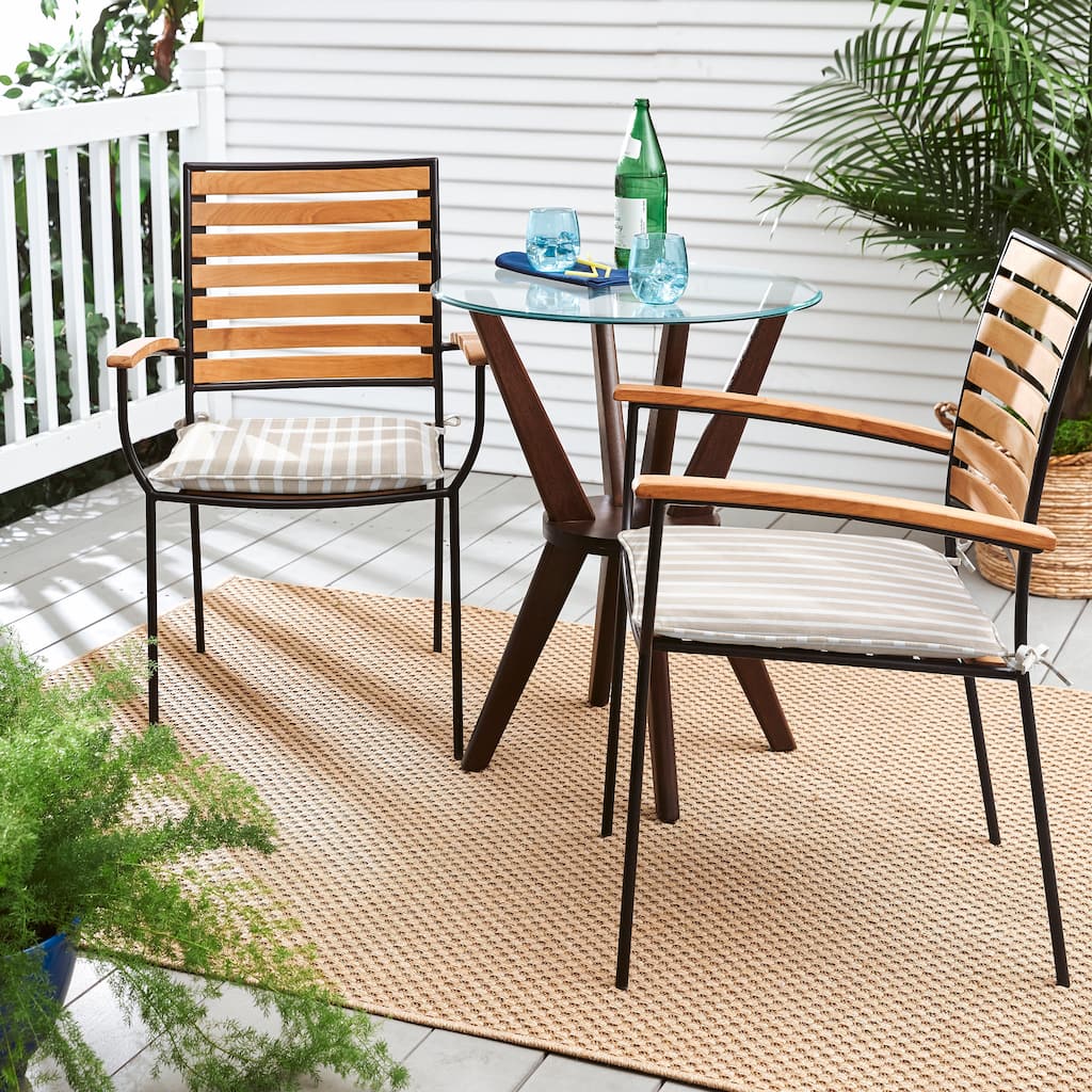 Sunbrella Tan White Stripe Indoor/Outdoor Chair Pad Set, Corded