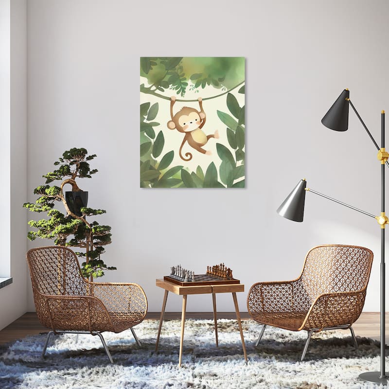 Wynwood Studio Canvas Animals Monkey Jungle Green and Modern & Contemporary Wall Art Canvas Print - Green, Brown - 36 x 30